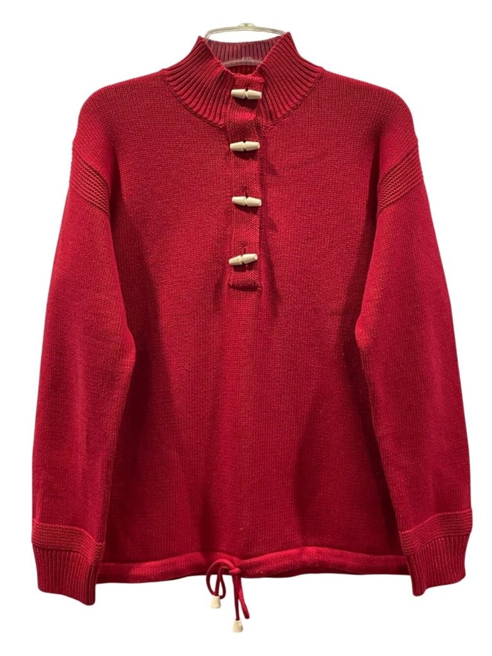 Lauren Ralph Lauren Toggle Sweater M Red Nautical Mockneck Heavyweight Preppy